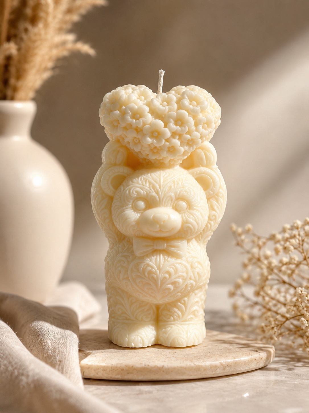 Cute Bear with Flower Heart Candle