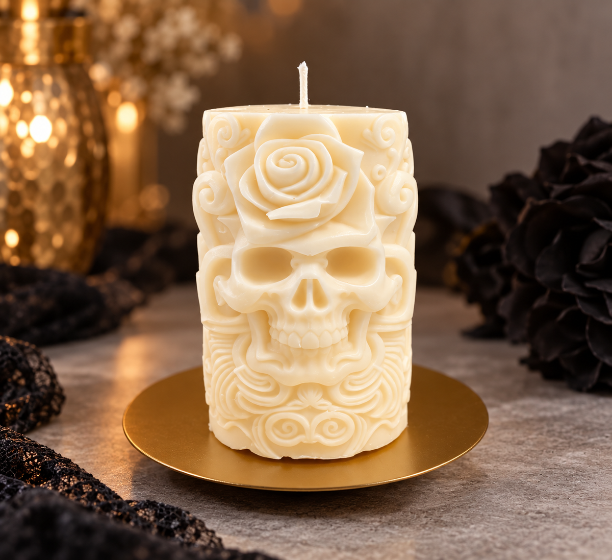 Skull & Rose Pillar Candle