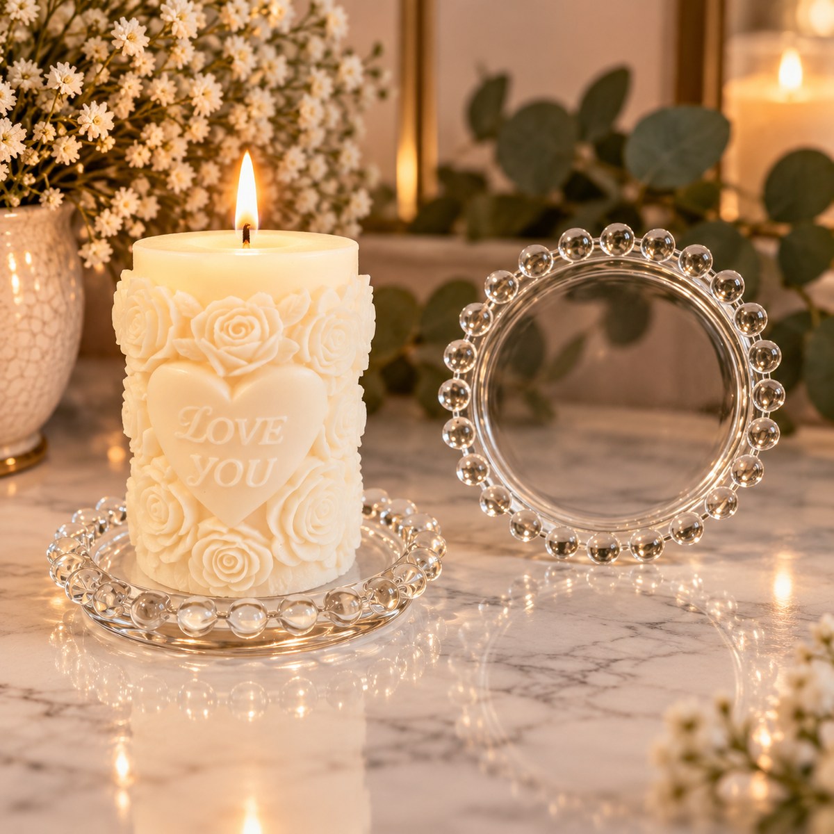 Beaded Glass Candle Plate